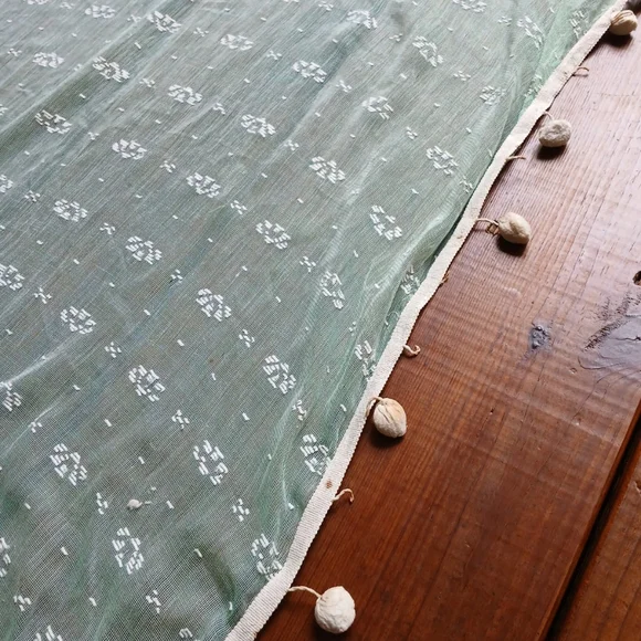 True antique vintage 1930's 40's mint green pom pom curtains 60 x 79